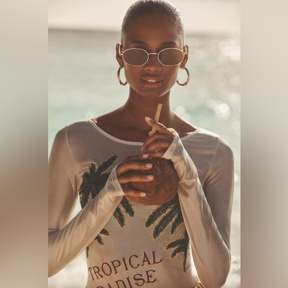 Anthropologie Maaji Tropical Paradise Sheer One-Piece Swimsuit Size L - Picture 4 of 4
